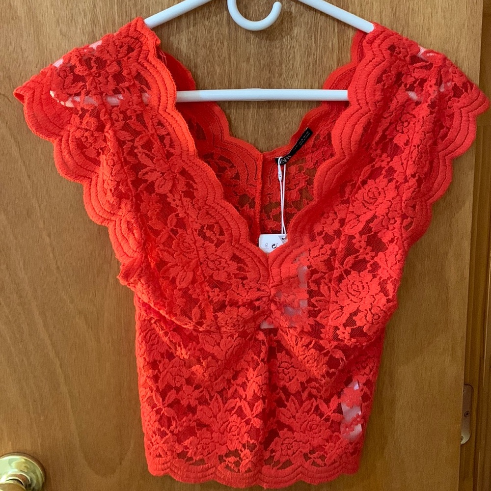 Zara red orange lace top NWT